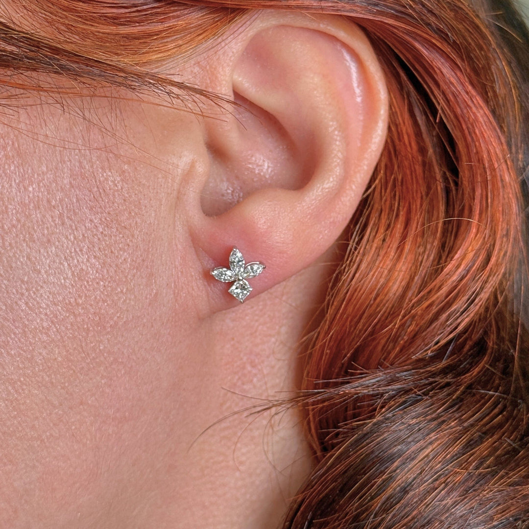 AGI Design Ready to Ship  Princess Cut And Marquise Lab Created Diamonds Stud Earrings in 14K White Gold