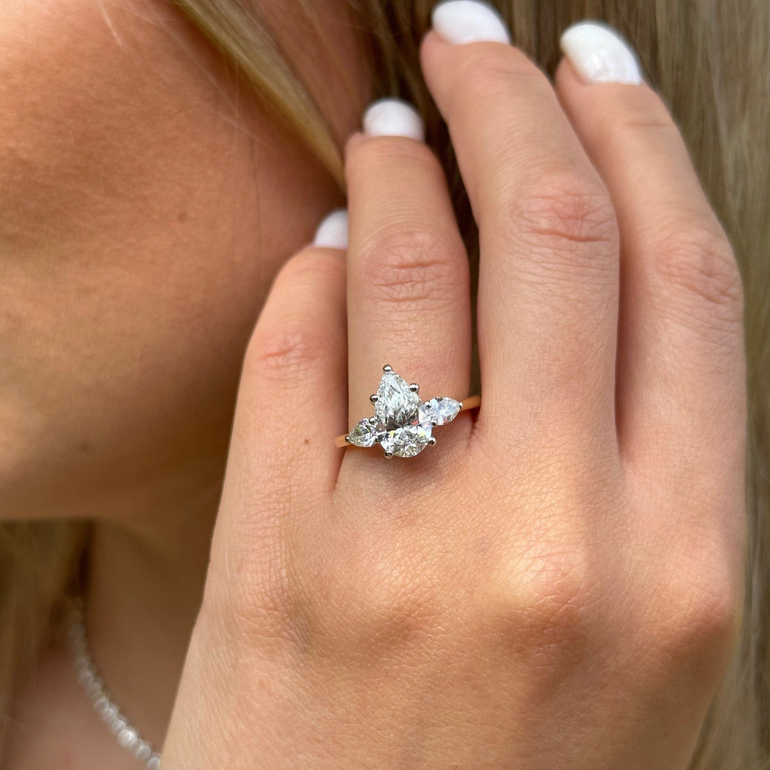 AGI Design Ready to Ship  Ready to Ship: 2.01ct. VS1/E Pear Shaped Lab Diamond Three Stones Engagement Ring