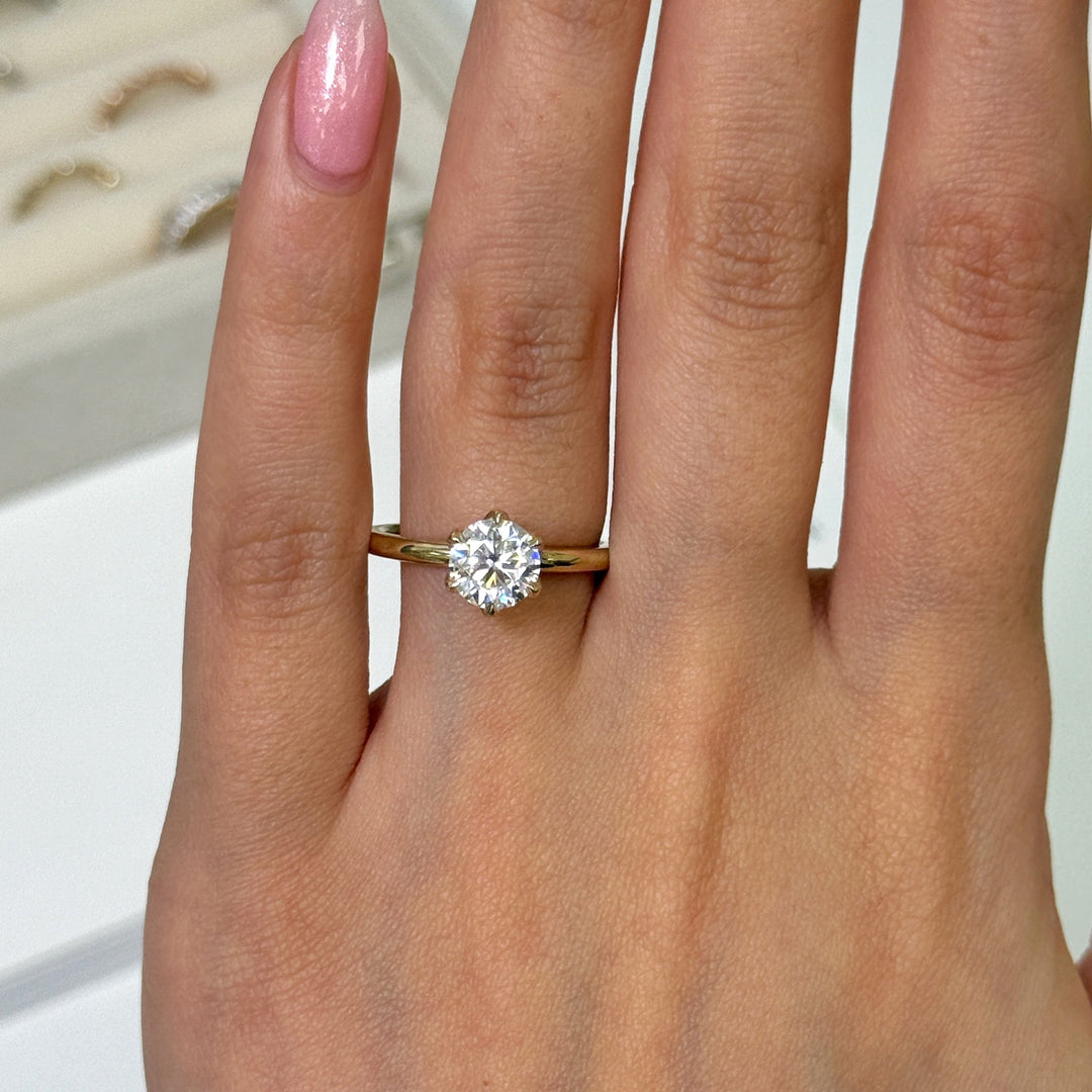 AGI Design Ready to Ship  Rita 1.2ct Round  Moissanite Engagement Ring in 14k yellow gold