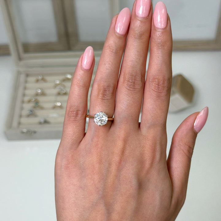 AGI Design Ready to Ship  Ruby 2.5ct Round  Moissanite Engagement Ring in white/ yellow gold