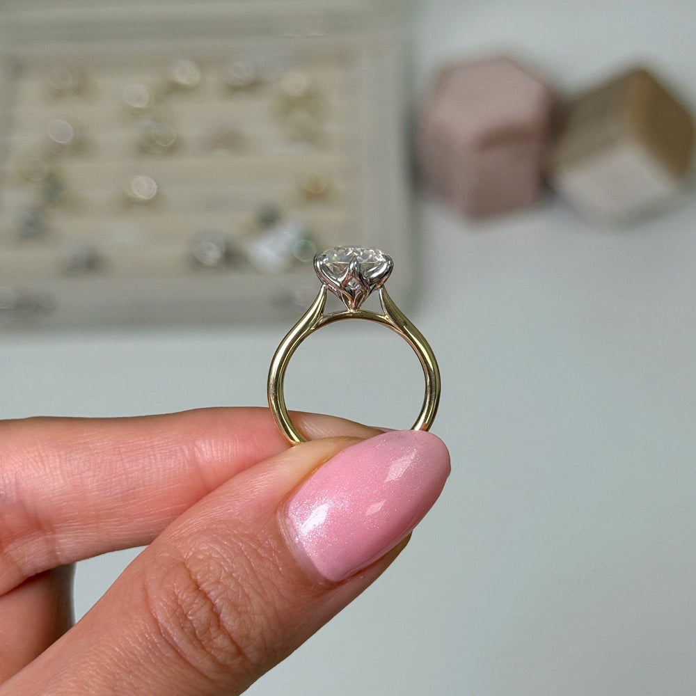 AGI Design Ready to Ship  Ruby 2.5ct Round  Moissanite Engagement Ring in white/ yellow gold