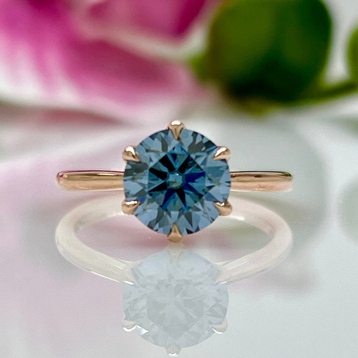 AGI Design Ready to Ship  Ruby 2ct Round Blue Moissanite Engagement Ring