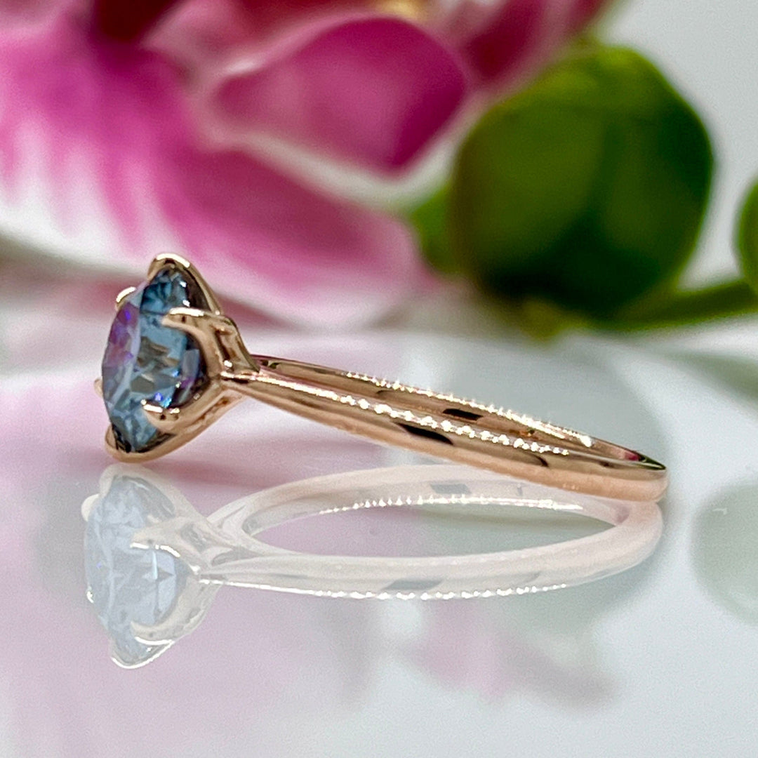 AGI Design Ready to Ship  Ruby 2ct Round Blue Moissanite Engagement Ring