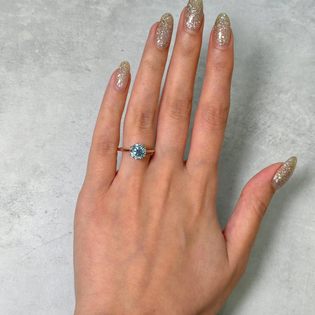 AGI Design Ready to Ship  Ruby 2ct Round Blue Moissanite Engagement Ring