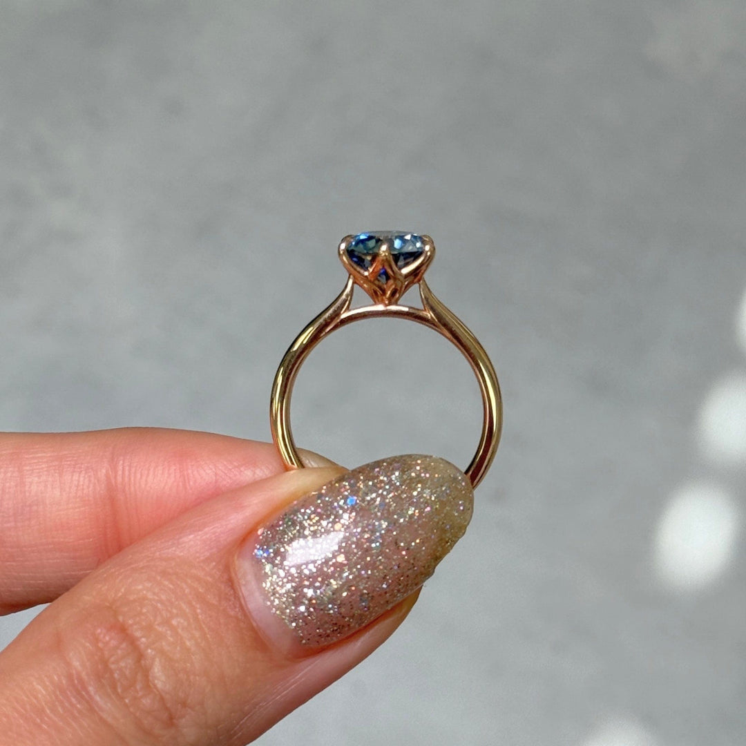 AGI Design Ready to Ship  Ruby 2ct Round Blue Moissanite Engagement Ring