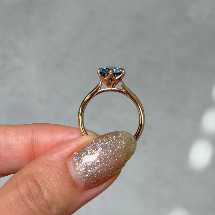 AGI Design Ready to Ship  Ruby 2ct Round Blue Moissanite Engagement Ring