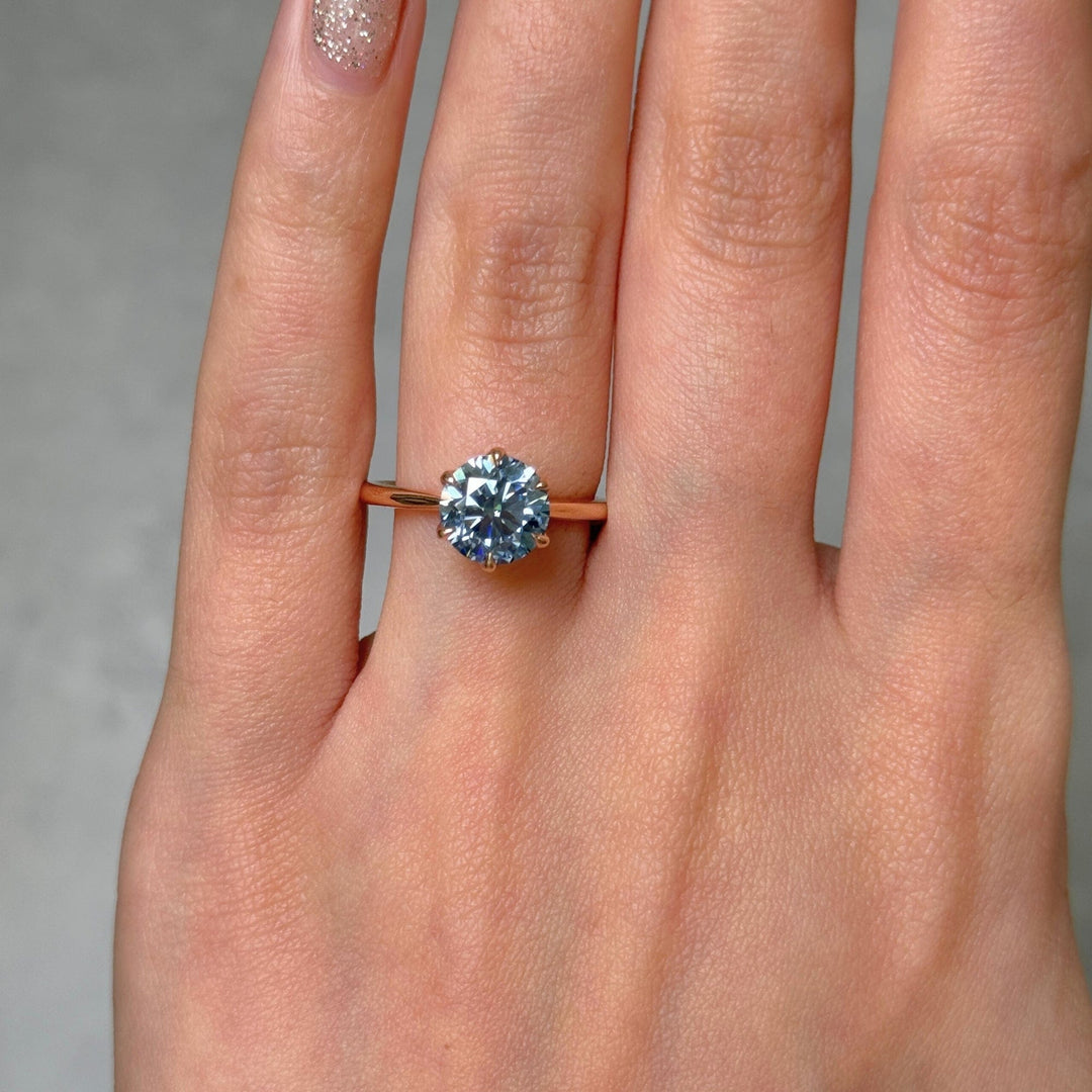 AGI Design Ready to Ship  Ruby 2ct Round Blue Moissanite Engagement Ring