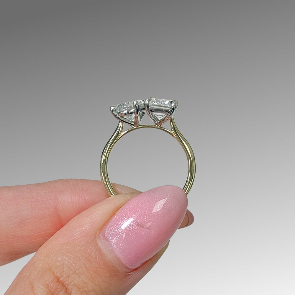 AGI Design Ready to Ship  Toi Et Moi 2.4ct E/VVS2 Emerald & 1.56ct E/VVS2 Pear Lab Created Diamond Ring