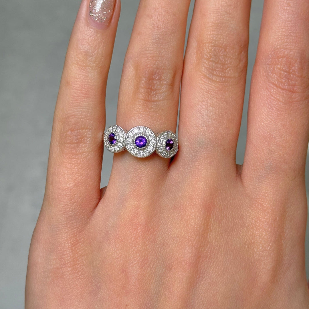 AGI Design Ready to Ship  Triple Halo Amethyst Ring
