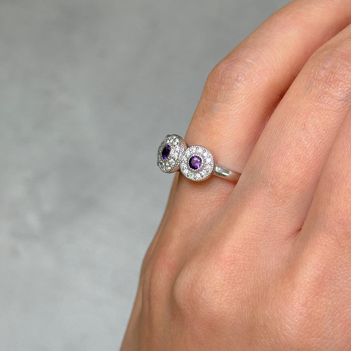 AGI Design Ready to Ship  Triple Halo Amethyst Ring