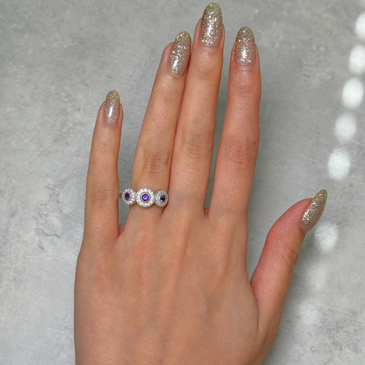 AGI Design Ready to Ship  Triple Halo Amethyst Ring