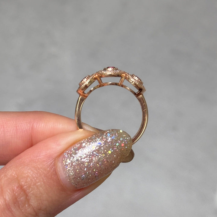 AGI Design Ready to Ship  Triple Halo Rhodolite Garnet Ring