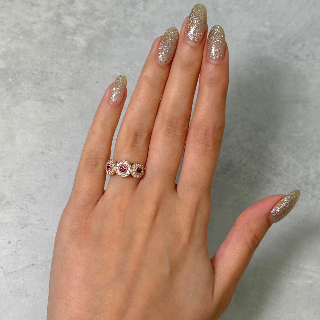 AGI Design Ready to Ship  Triple Halo Rhodolite Garnet Ring