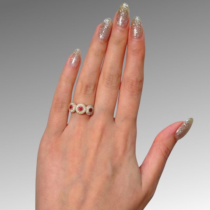 AGI Design Ready to Ship  Triple Halo Ruby Ring
