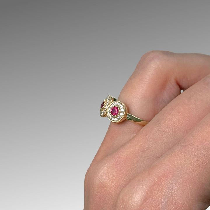 AGI Design Ready to Ship  Triple Halo Ruby Ring