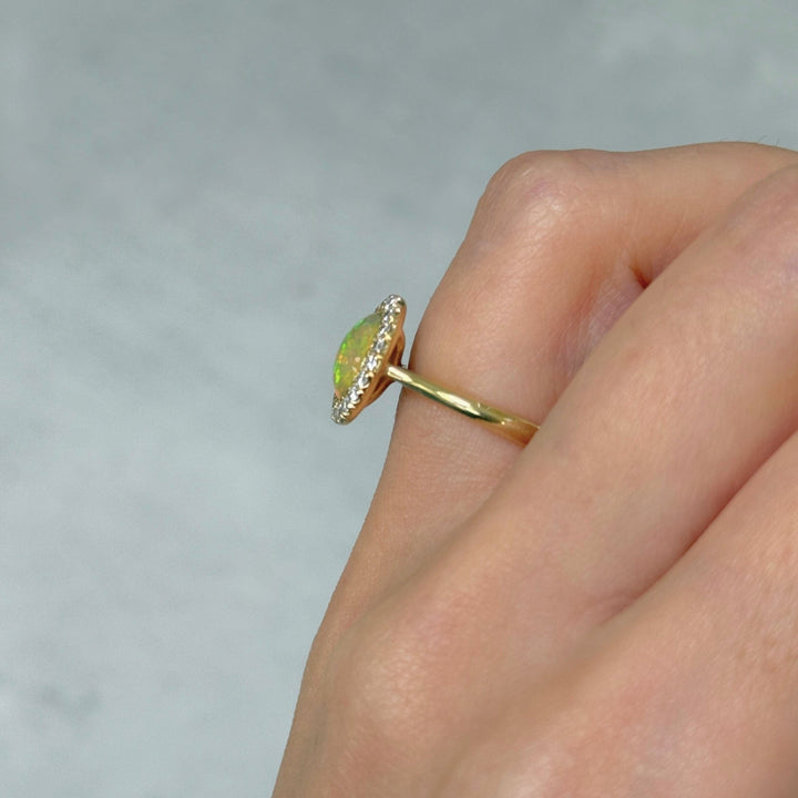 AGI Design Ready to Ship  White Opal And Diamond Engagement Ring