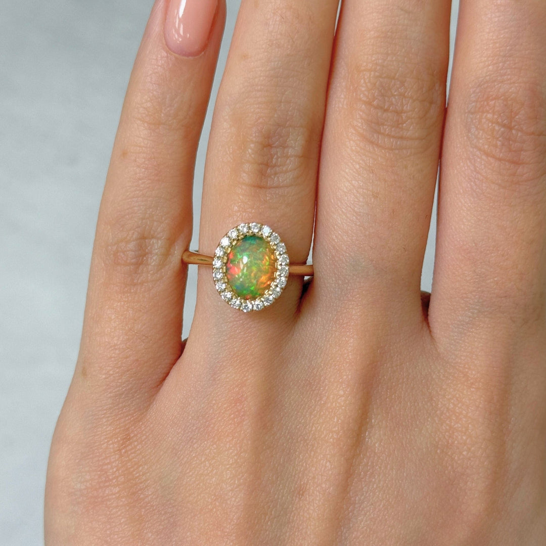 AGI Design Ready to Ship  White Opal And Diamond Engagement Ring