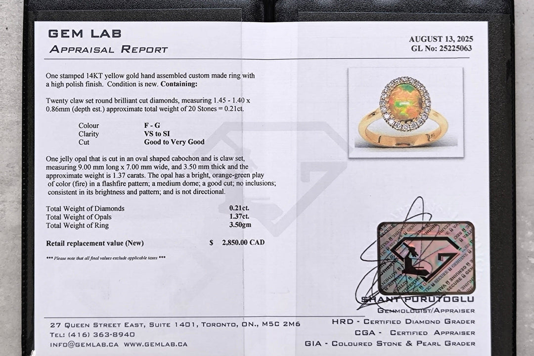 AGI Design Ready to Ship  White Opal And Diamond Engagement Ring