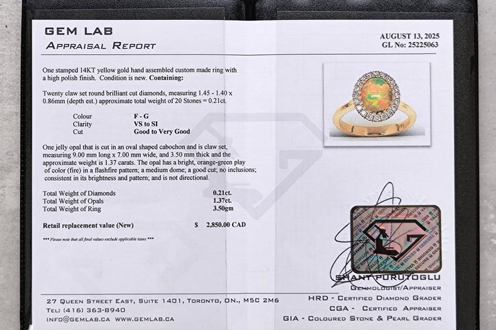 AGI Design Ready to Ship  White Opal And Diamond Engagement Ring