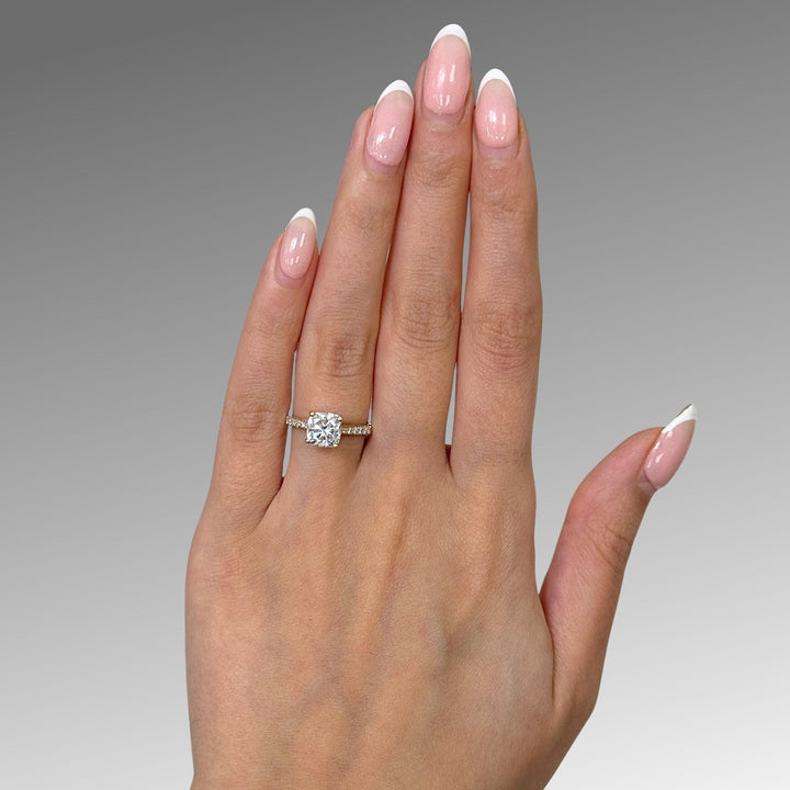 AGI Design Ready to Ship  Zoe 1.7ct Cushion Cut Moissanite Engagement Ring in 14K Yellow Gold