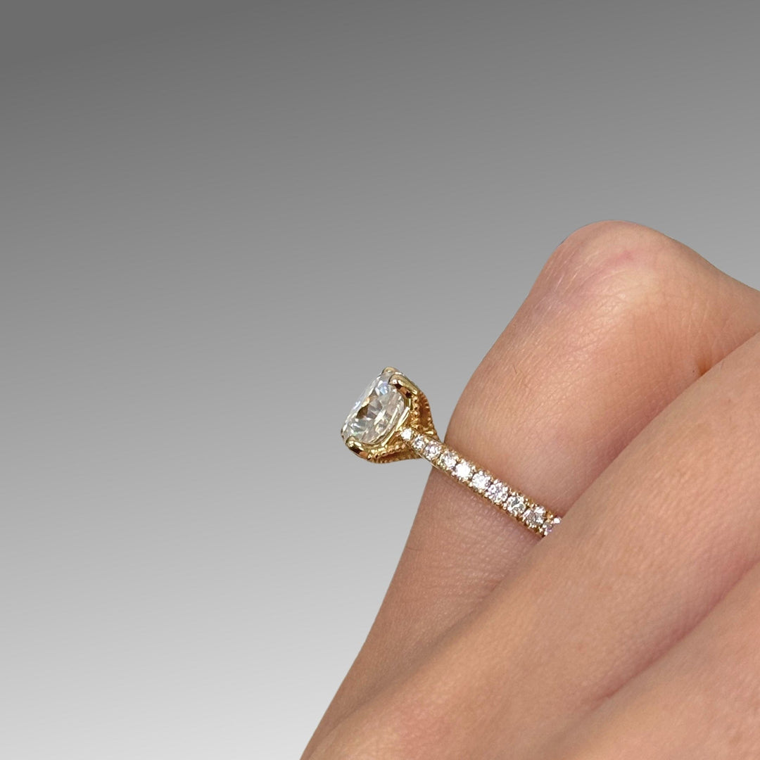 AGI Design Ready to Ship  Zoe 1.7ct Cushion Cut Moissanite Engagement Ring in 14K Yellow Gold
