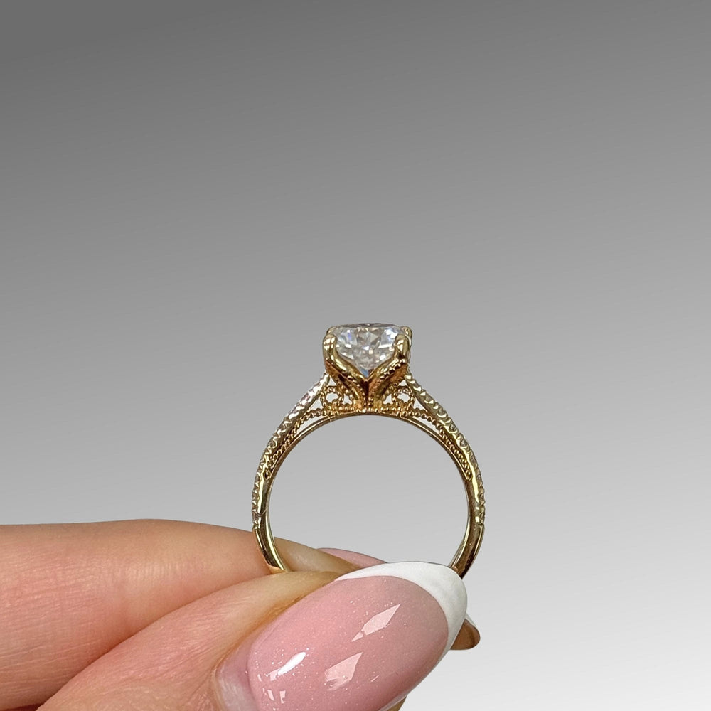 AGI Design Ready to Ship  Zoe 1.7ct Cushion Cut Moissanite Engagement Ring in 14K Yellow Gold