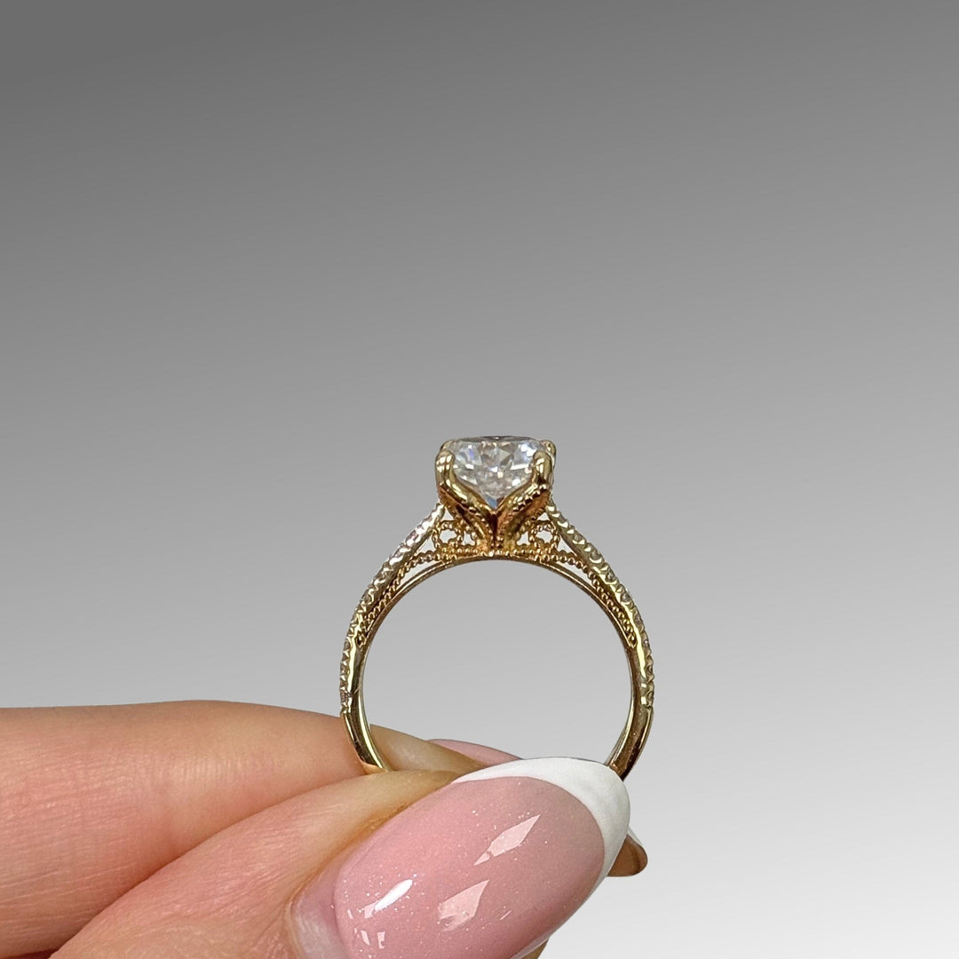 AGI Design Ready to Ship  Zoe 1.7ct Cushion Cut Moissanite Engagement Ring in 14K Yellow Gold