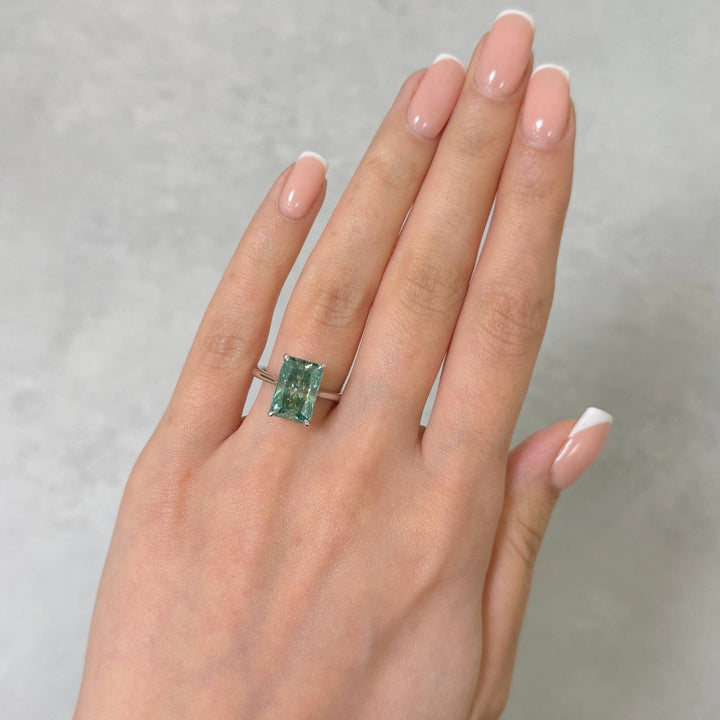 AGI Design Rings Ready to Ship  5.3ct Aqua-Teal Radiant Moissanite Engagement Ring