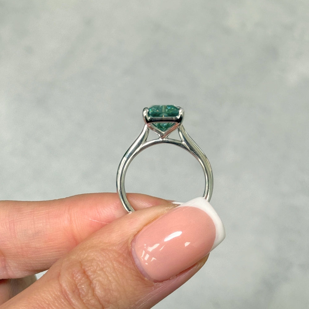 AGI Design Rings Ready to Ship  5.3ct Aqua-Teal Radiant Moissanite Engagement Ring