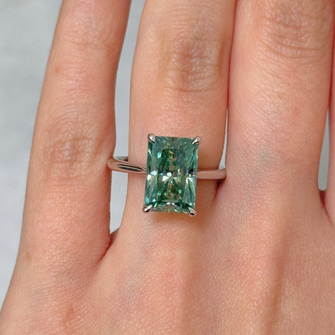 AGI Design Rings Ready to Ship  5.3ct Aqua-Teal Radiant Moissanite Engagement Ring