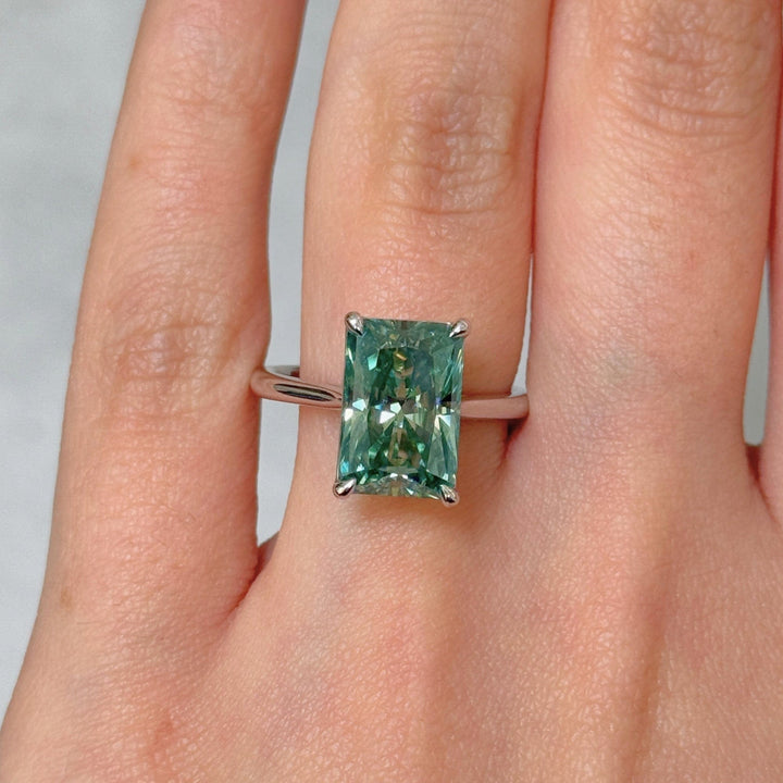 AGI Design Rings Ready to Ship  5.3ct Aqua-Teal Radiant Moissanite Engagement Ring