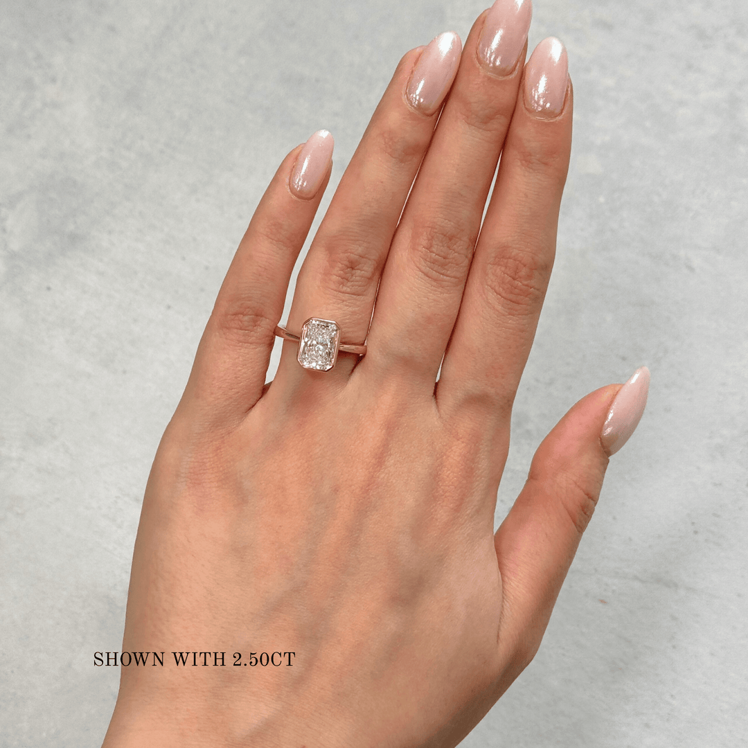 AGI Design Roya Radiant/Emerald Lab Created Diamond Bezel Engagement Ring