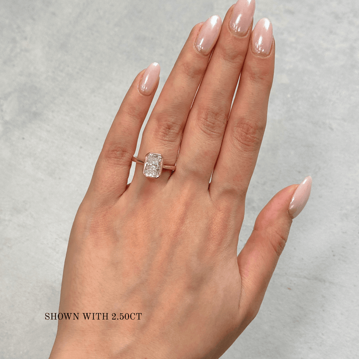 AGI Design Roya Radiant/Emerald Lab Created Diamond Bezel Engagement Ring