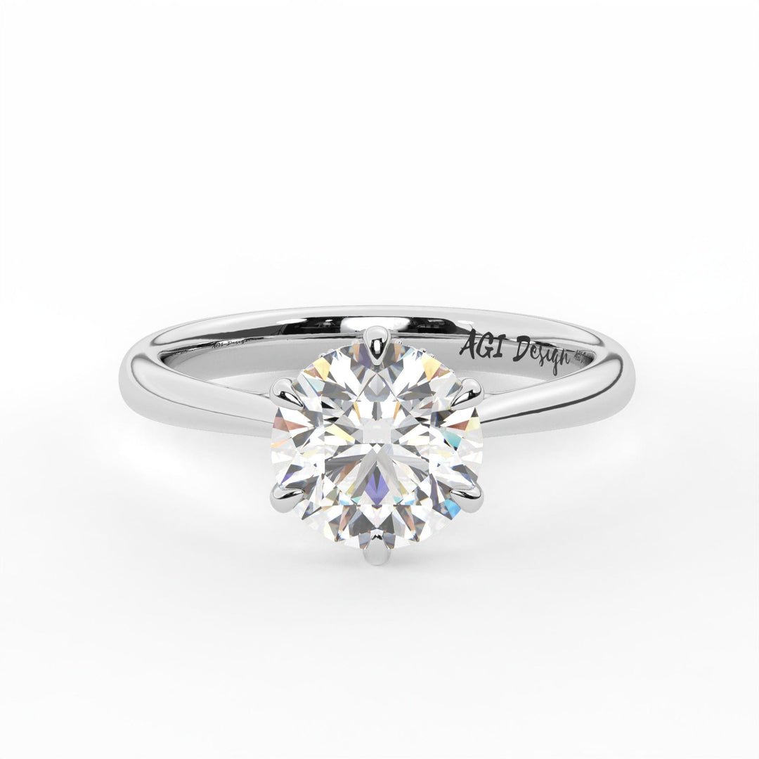 AGI Design Sera Round Lab Created Diamond Engagement Ring