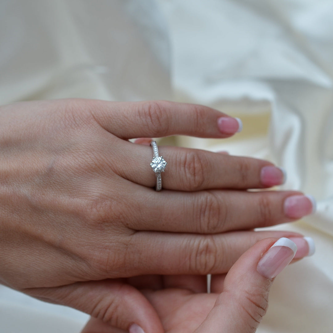 AGI Design Sky Round Lab Created Diamond Engagement Ring