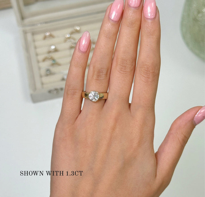 AGIDesignShop Susan Round Lab created diamond Bezel Engagement Ring