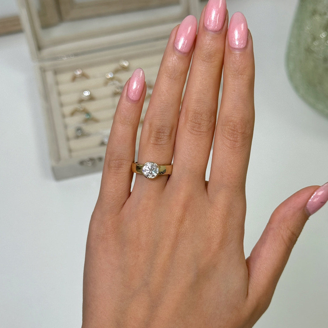 AGIDesignShop Susan Round Lab created diamond Bezel Engagement Ring