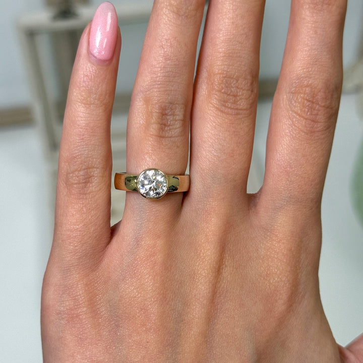 AGIDesignShop Susan Round Lab created diamond Bezel Engagement Ring