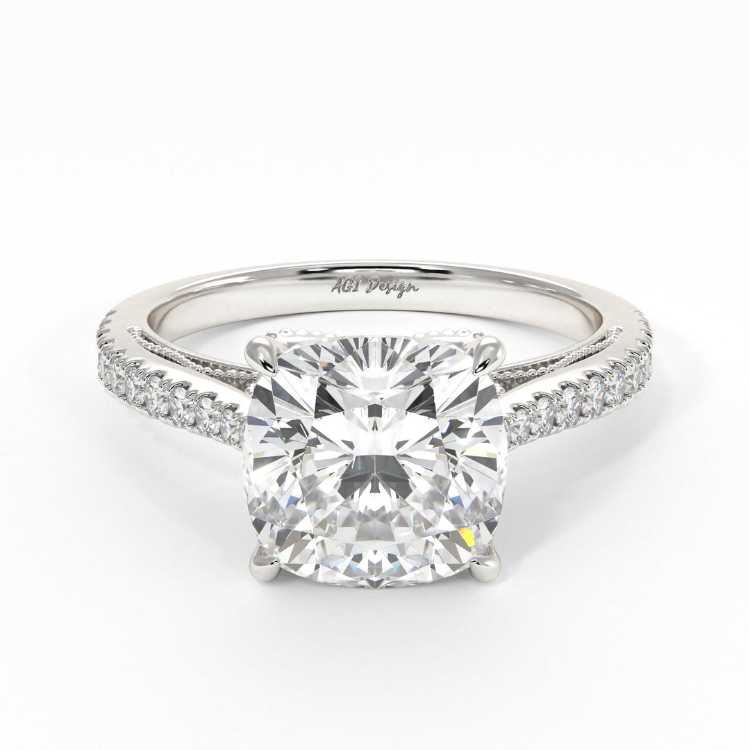 AGI Design Zoe Cushion Cut Lab Created Diamond Engagement Ring