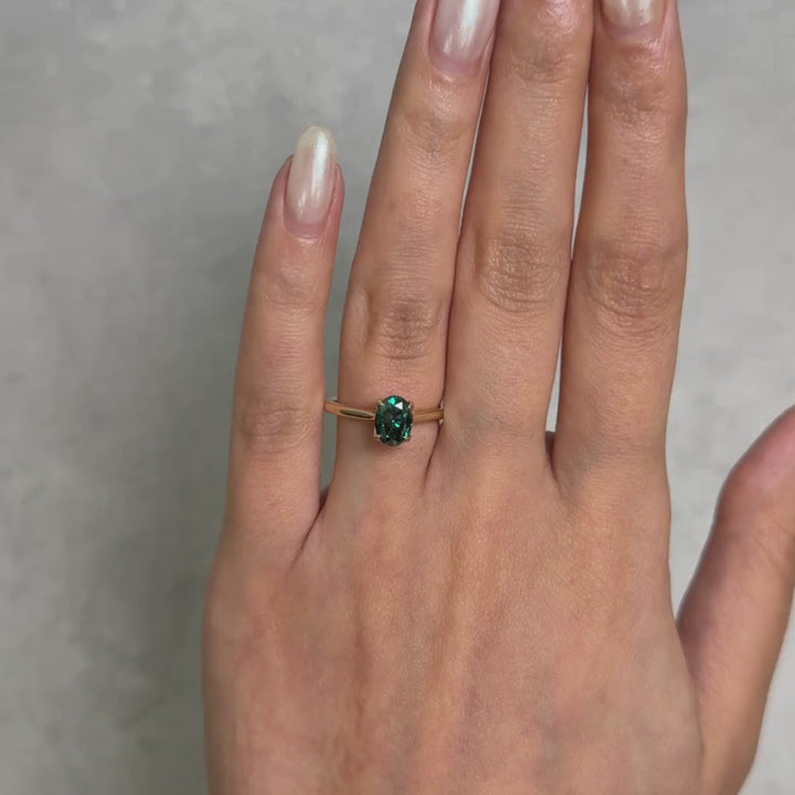 Nora Oval Green  Moissanite Tulip Engagement Ring