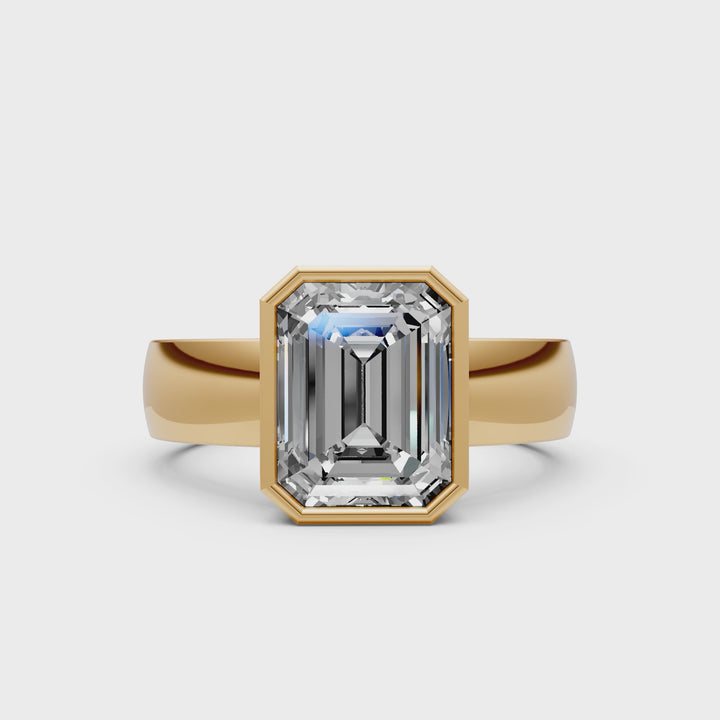 Susan Emerald/ Radiant Cut Lab created diamond Bezel Engagement Ring