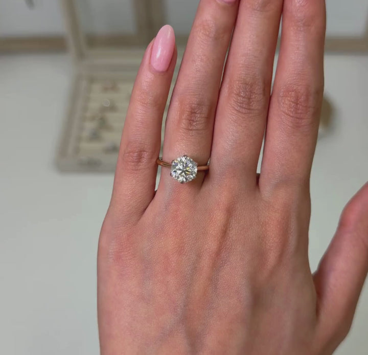 Ready to Ship  Ruby 2.5ct Round  Moissanite Engagement Ring in White/ Yellow gold