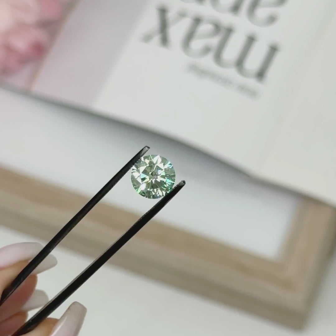 8.5mm ( DEW 2.5ct) round aqua-teal moissanite