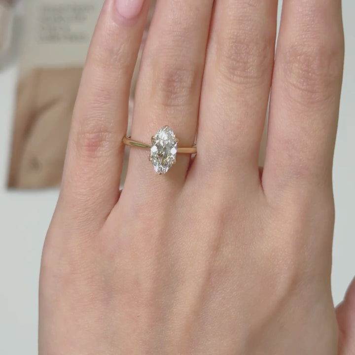 Ready to Ship  Dahlia 1.82ct D/VVS2 Elongated Oval(Moval) Old Mine Lab Diamond Tulip Engagement Ring in 18k Yellow Gold