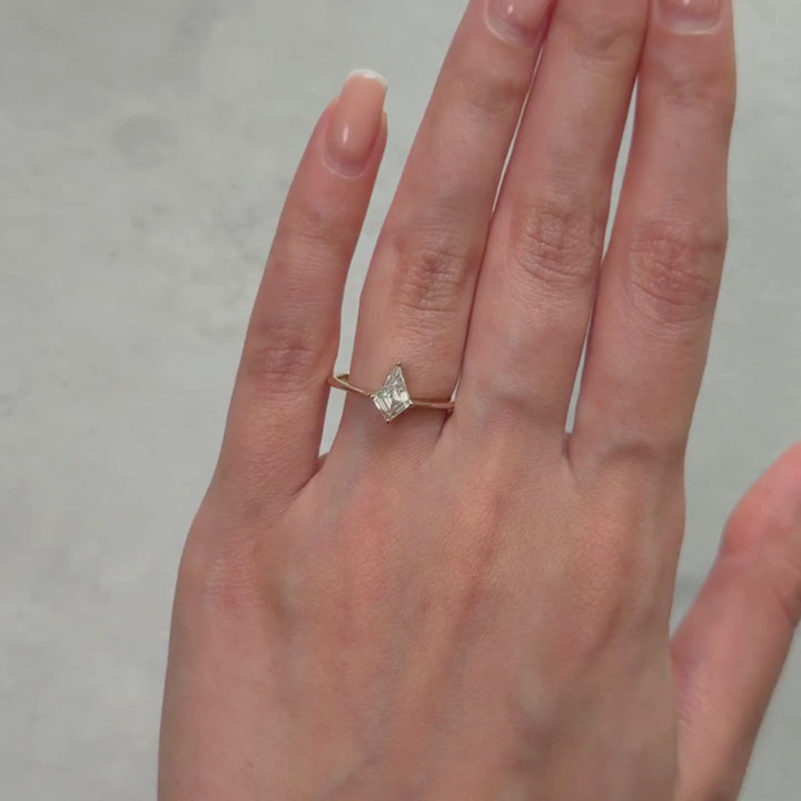 Ready to Ship  0.75ct Kite Shape Moissanite Engagement Ring in 14K Yellow Gold