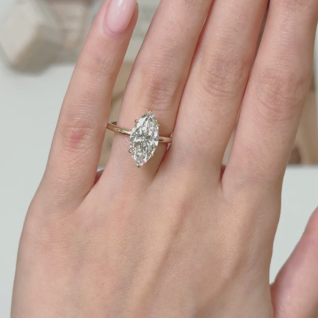 Ready to Ship  Eden 3.56ct E/VVS2 Marquise Lab Created Diamond Engagement Ring in 18k Yellow Gold