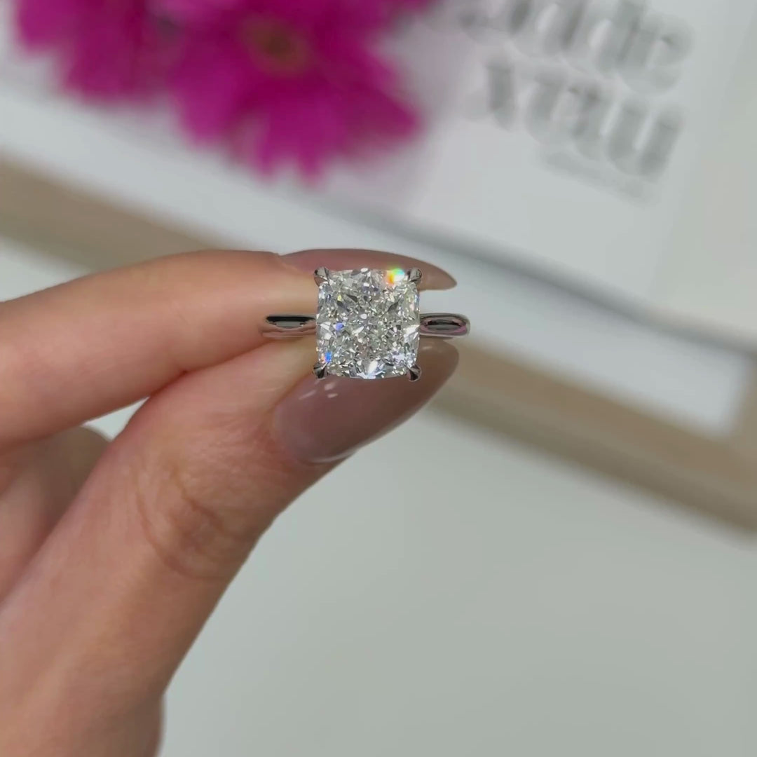 Ready to Ship Chloe 5.08ct E/VVS2 Square Cushion Cut Lab-Created Diamond Engagement Ring in Platinum