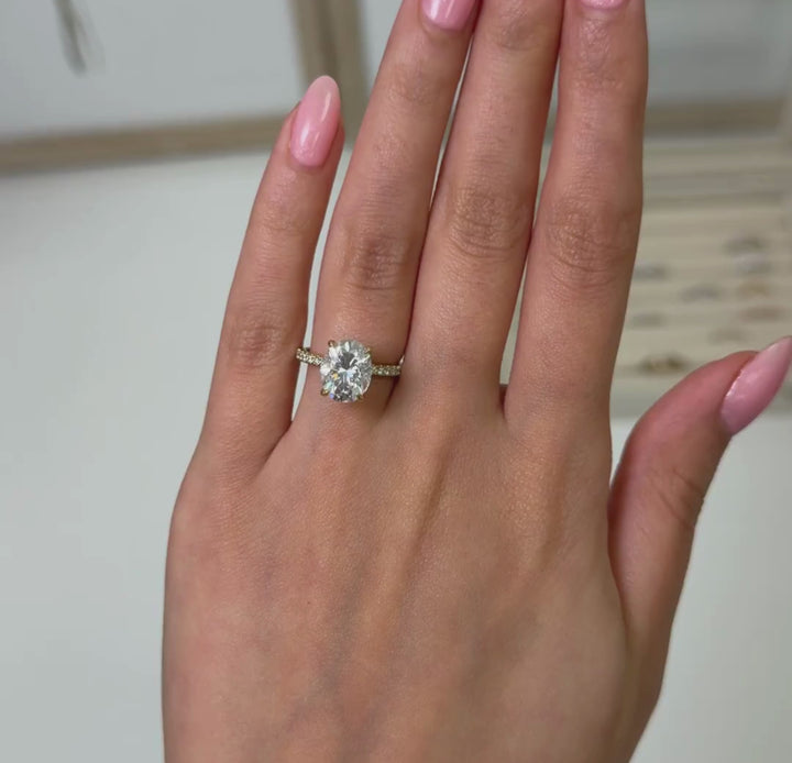 Ready to Ship  Cathy 3ct Oval Moissanite Engagement Ring in 18k Yellow Gold