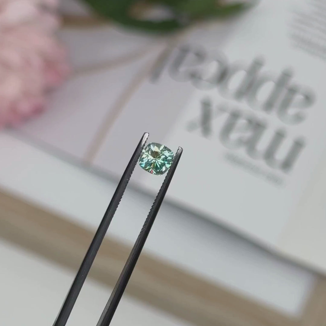 6mm ( DEW 0.7ct) square cushion aqua teal moissanite