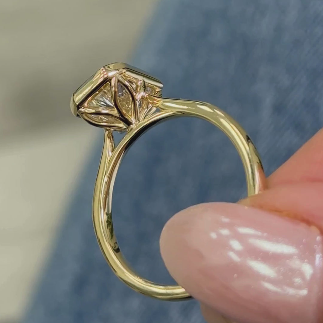 Roya Radiant/Emerald Lab Created Diamond Bezel Engagement Ring